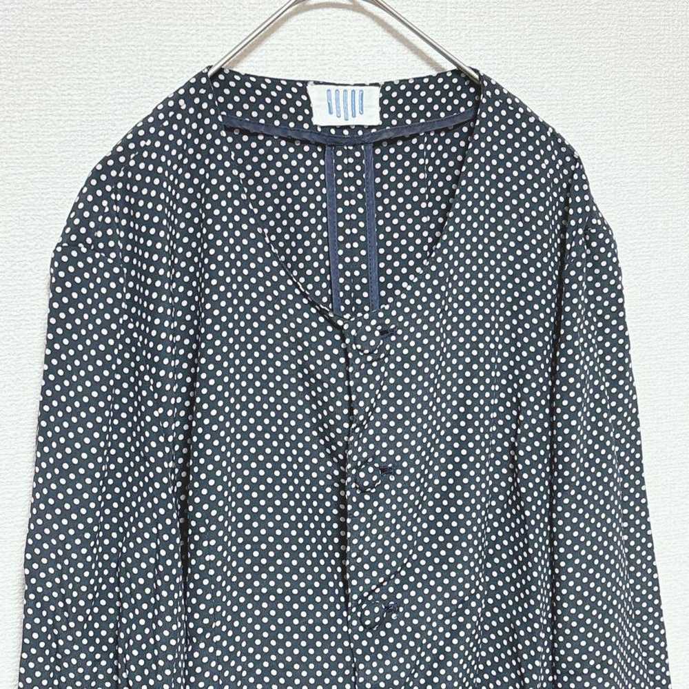 Polka Dot Blouse (9AR63) Retro Elegant U-Neck Rib… - image 4