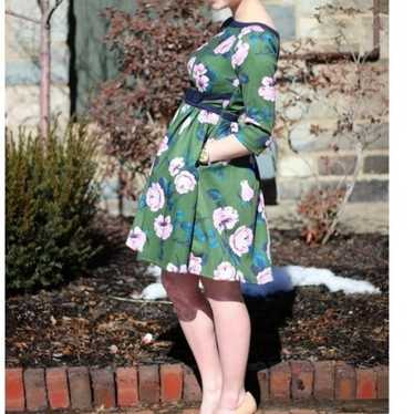 eShakti Green Floral Fit and Flare Dress