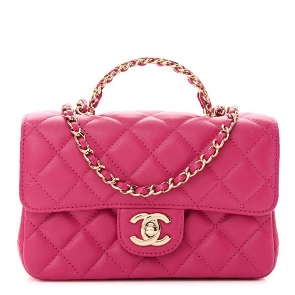 CHANEL Lambskin Quilted Mini Crystal Top Handle R… - image 1