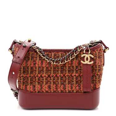 CHANEL Tweed Calfskin Small Gabrielle Hobo Burgund