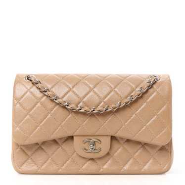 CHANEL Pearly Caviar Quilted Jumbo Double Flap Bei