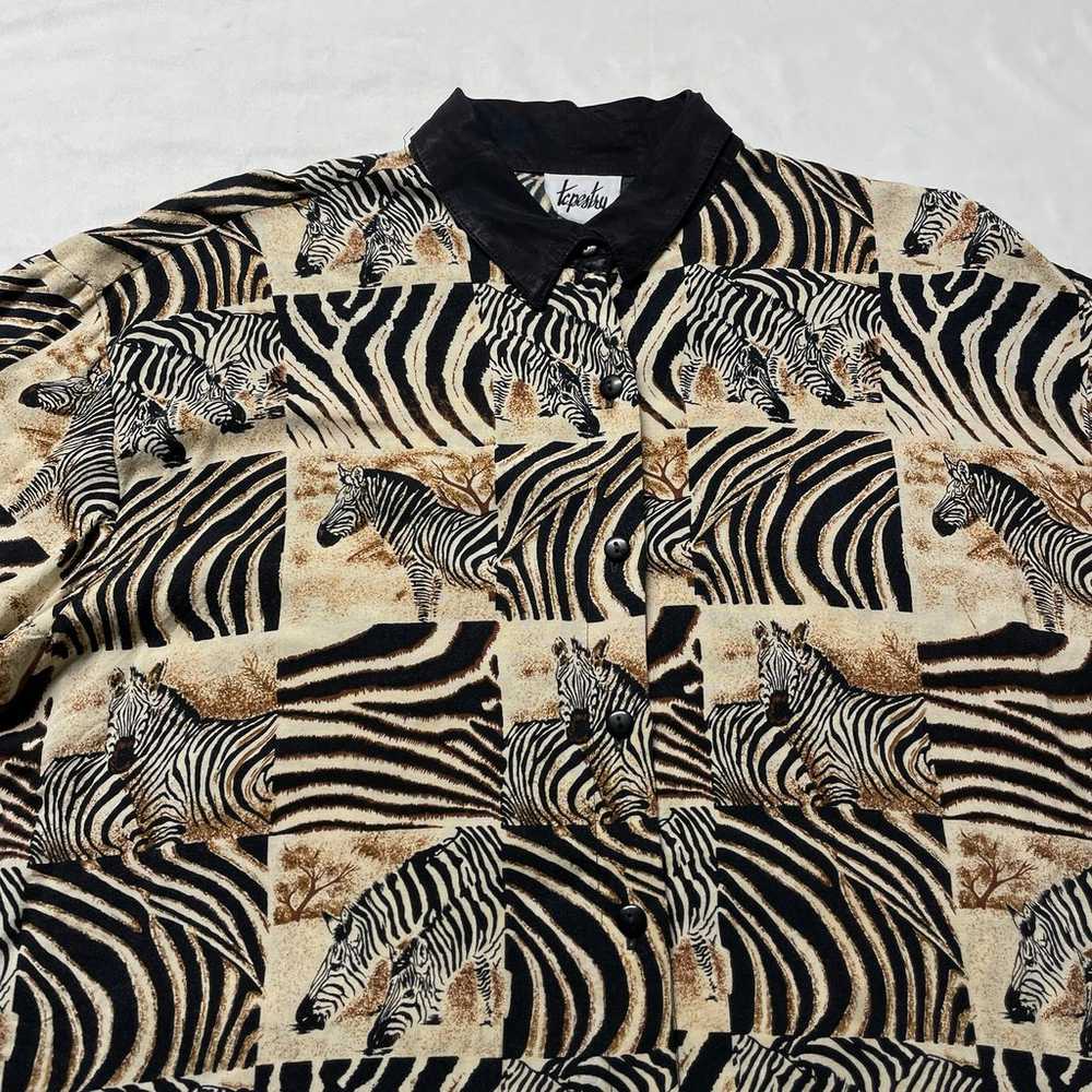 Vintage 80s Zebra Button Up Shirt Women’s Large A… - image 3