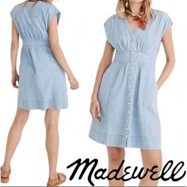 Madewell Denim Cap Sleeve Button Front Midi Dress 