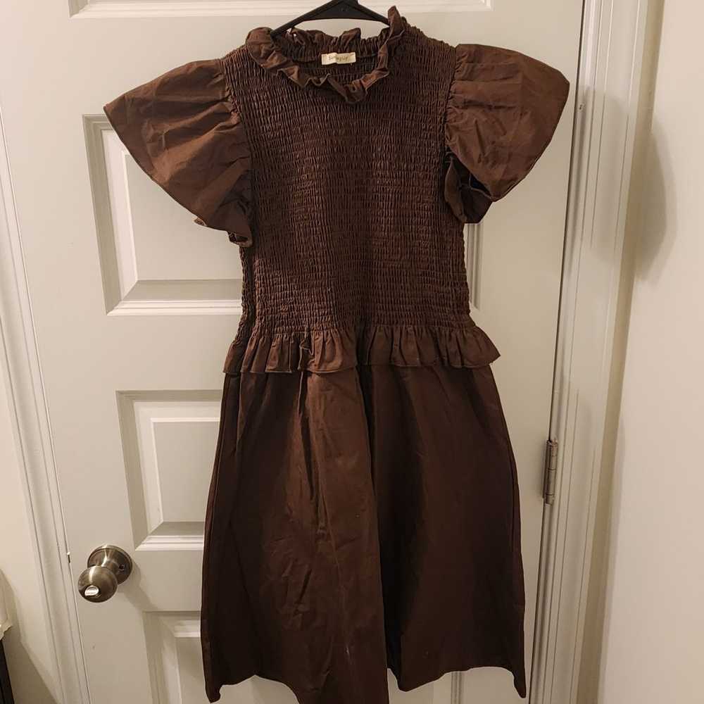 Sunday Up Brown Size L Brown Smocked Dress  Short… - image 1