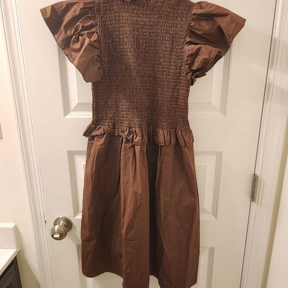 Sunday Up Brown Size L Brown Smocked Dress  Short… - image 3