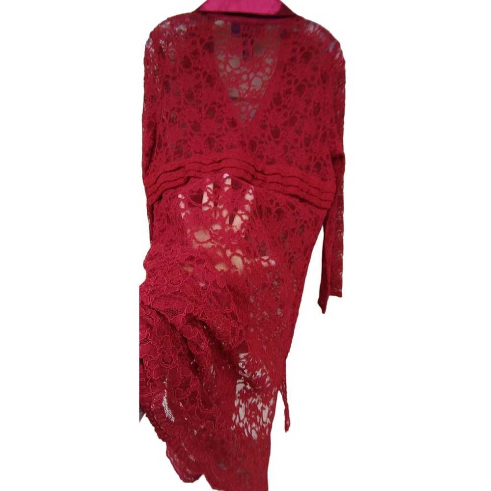 Susan Graver Style Deep Red Lace Sheer Shirt, Dre… - image 11