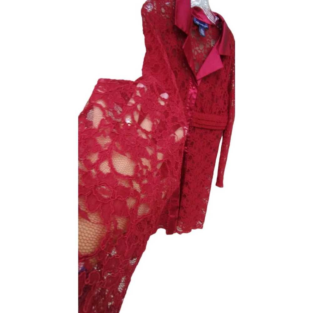 Susan Graver Style Deep Red Lace Sheer Shirt, Dre… - image 4