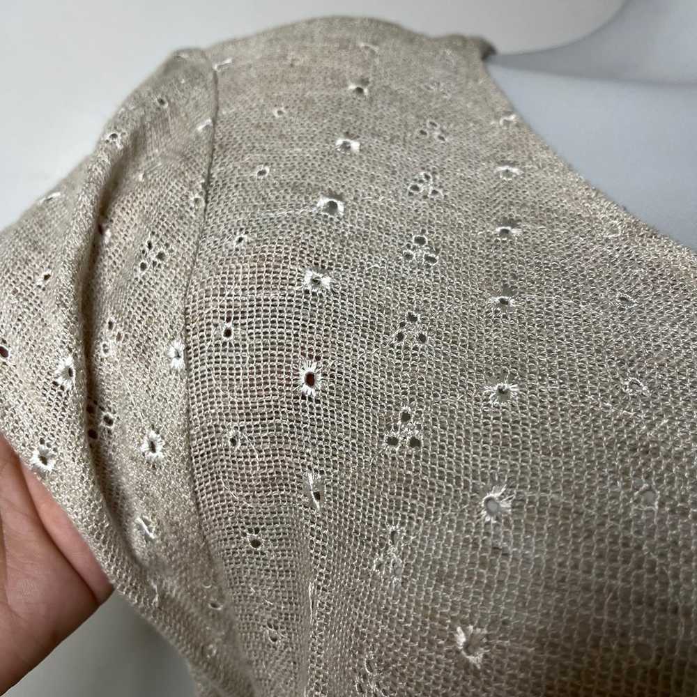 Vintage 80s/90s Beige Eyelet Rayon Flax Pleated W… - image 3