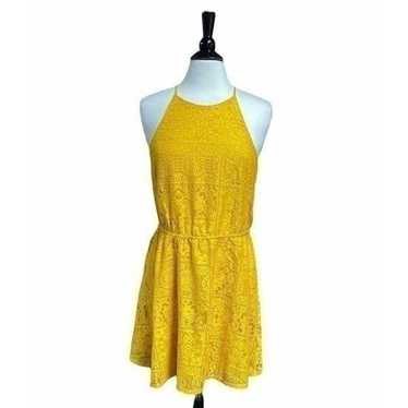 Bailey Blue Mustard Lace Sleeveless Halter Dress S