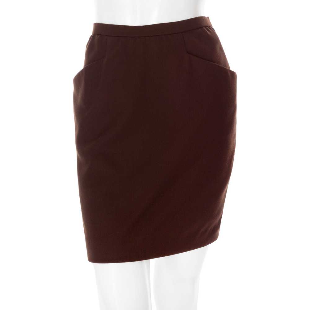 Brown Wool Pocket Pencil Skirt - image 5