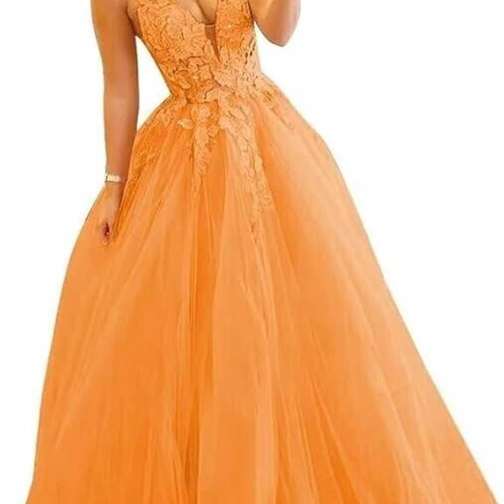 Tulle Prom Lace Applique Ball Gowns V Neck A Line… - image 1