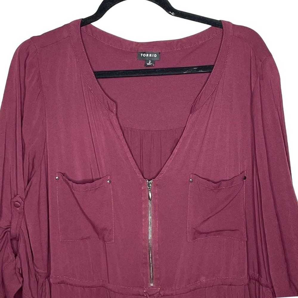 Torrid Women's Maroon V-Neck Zip Roll Tab Drawstr… - image 3