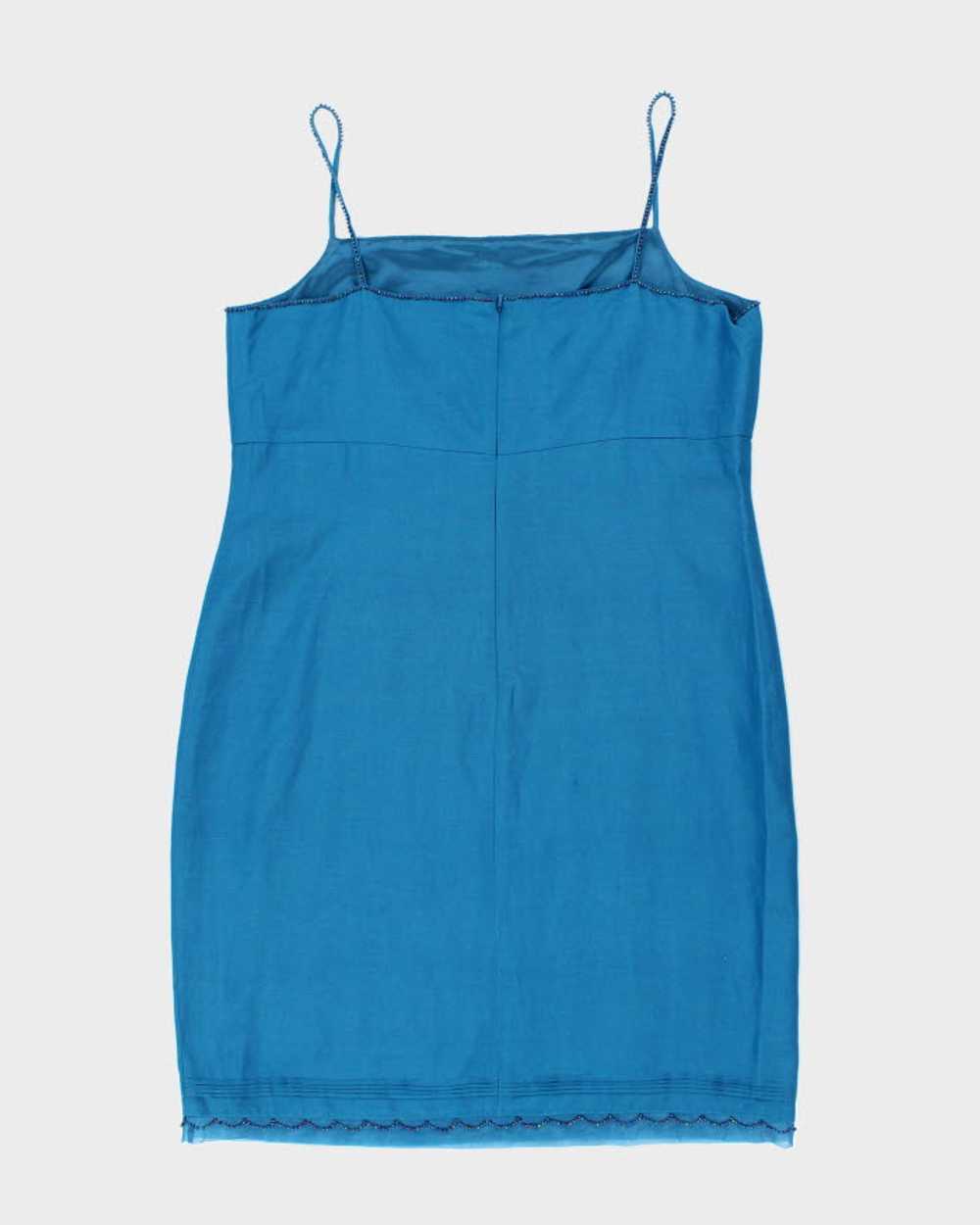 Vintage 90s Laura Ashley Blue Beaded Silk Dress -… - image 2