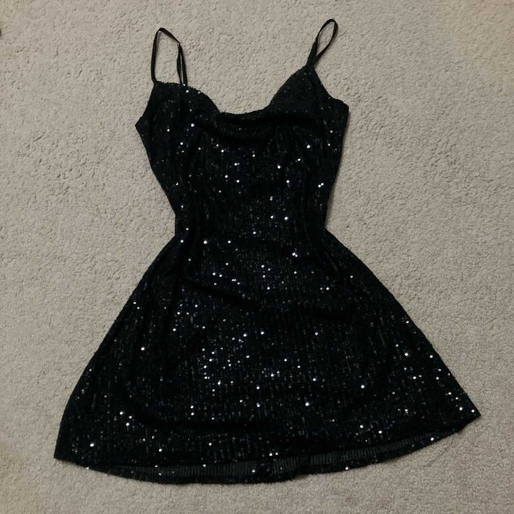 Black Sequin Mini Skater Dress - image 1