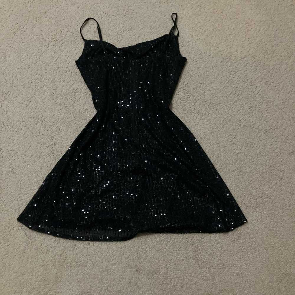 Black Sequin Mini Skater Dress - image 2