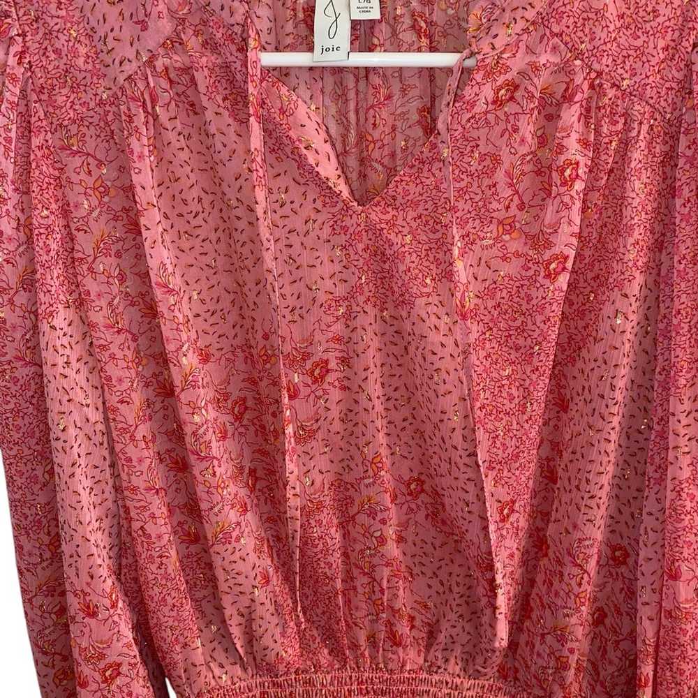 Joie pink gold metallic sheer smocked peasant blo… - image 12