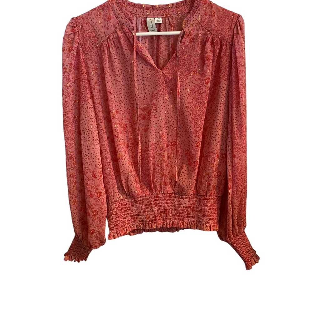 Joie pink gold metallic sheer smocked peasant blo… - image 2