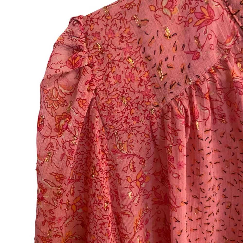 Joie pink gold metallic sheer smocked peasant blo… - image 4