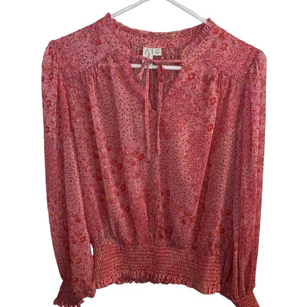 Joie pink gold metallic sheer smocked peasant blo… - image 9