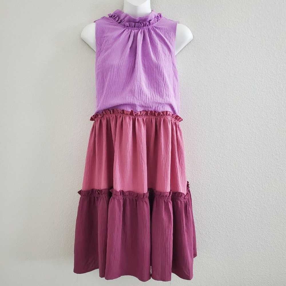 Strut & Bolt Tiered Colorblock Dress Medium Purpl… - image 1