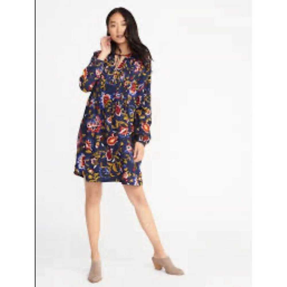 Old Navy Boho Floral Print Swing Dress Blue Red S… - image 1