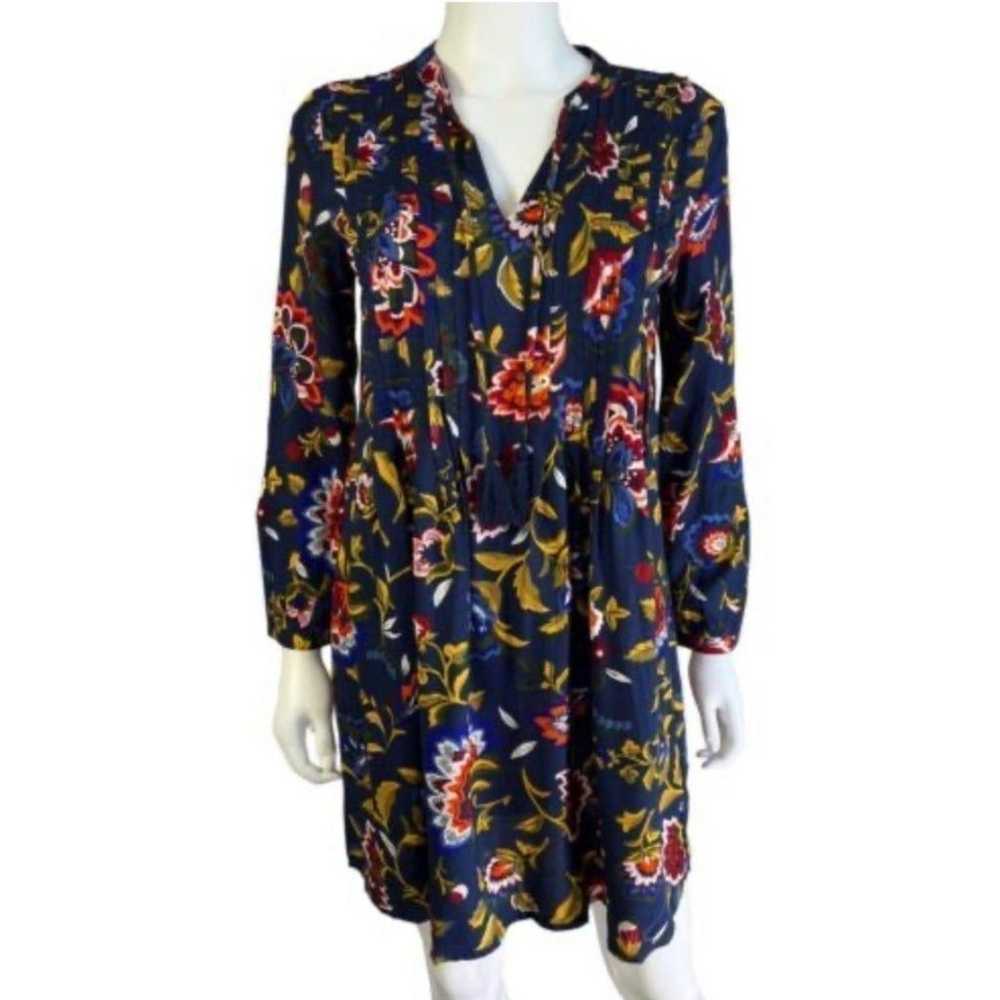 Old Navy Boho Floral Print Swing Dress Blue Red S… - image 2