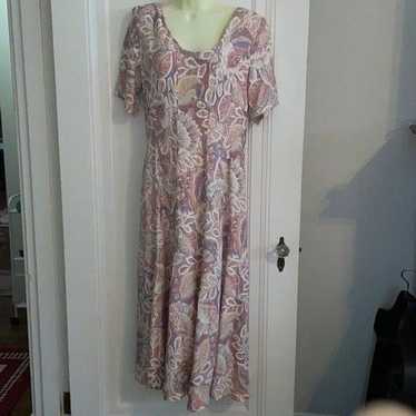 Vtg 80s Elisse pastel floral rayon midi dress