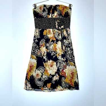 Suzi Chin Floral Strapless Silk Dress Sz 8