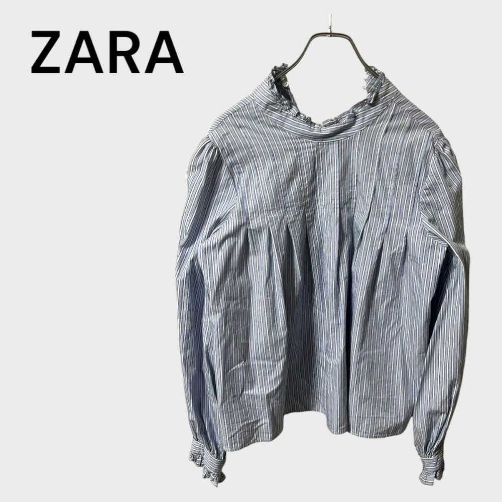 ZARA S Long Sleeve Blouse Striped No Collar Multi… - image 1