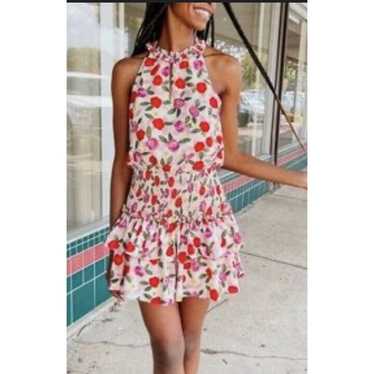 TCEC FLORAL SUNDRESS WITH RUFFLES SMOCKED RED PUR… - image 1