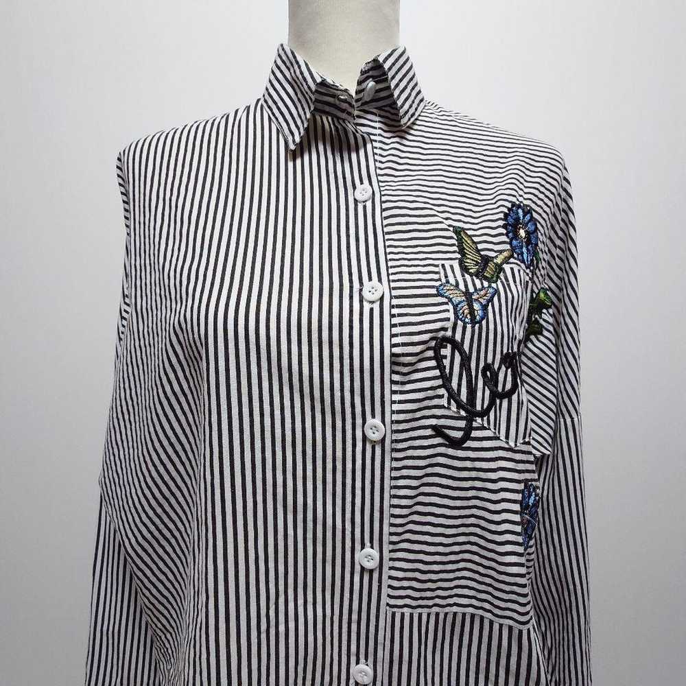 NO BRAND Shirt Blouse Stripe Embroidery Floral 10… - image 4