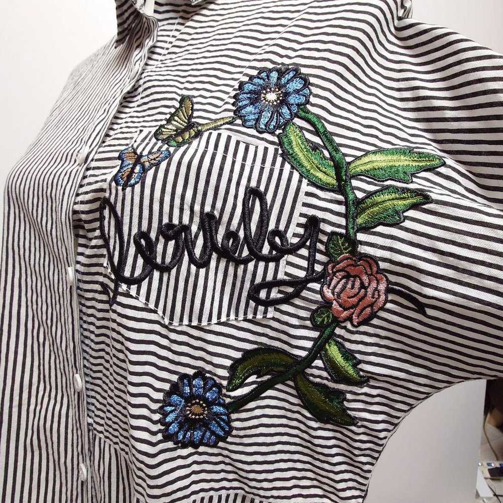 NO BRAND Shirt Blouse Stripe Embroidery Floral 10… - image 6