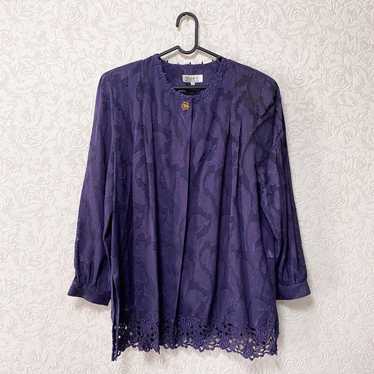 Vintage Showa retro cardigan blouse with lace emb… - image 1