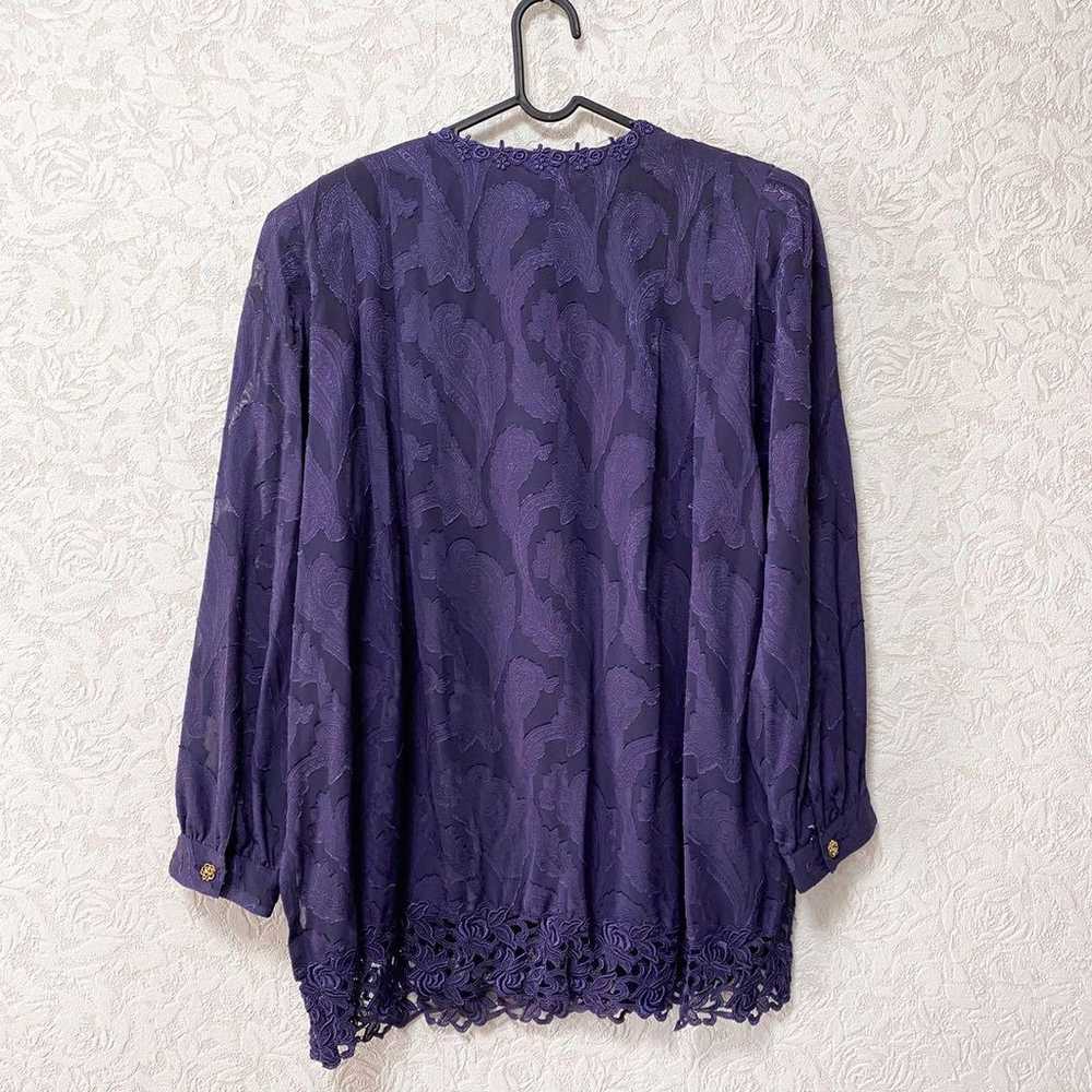 Vintage Showa retro cardigan blouse with lace emb… - image 2