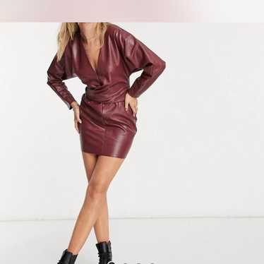 burgundy asos design faux leather bat wing dress - image 1