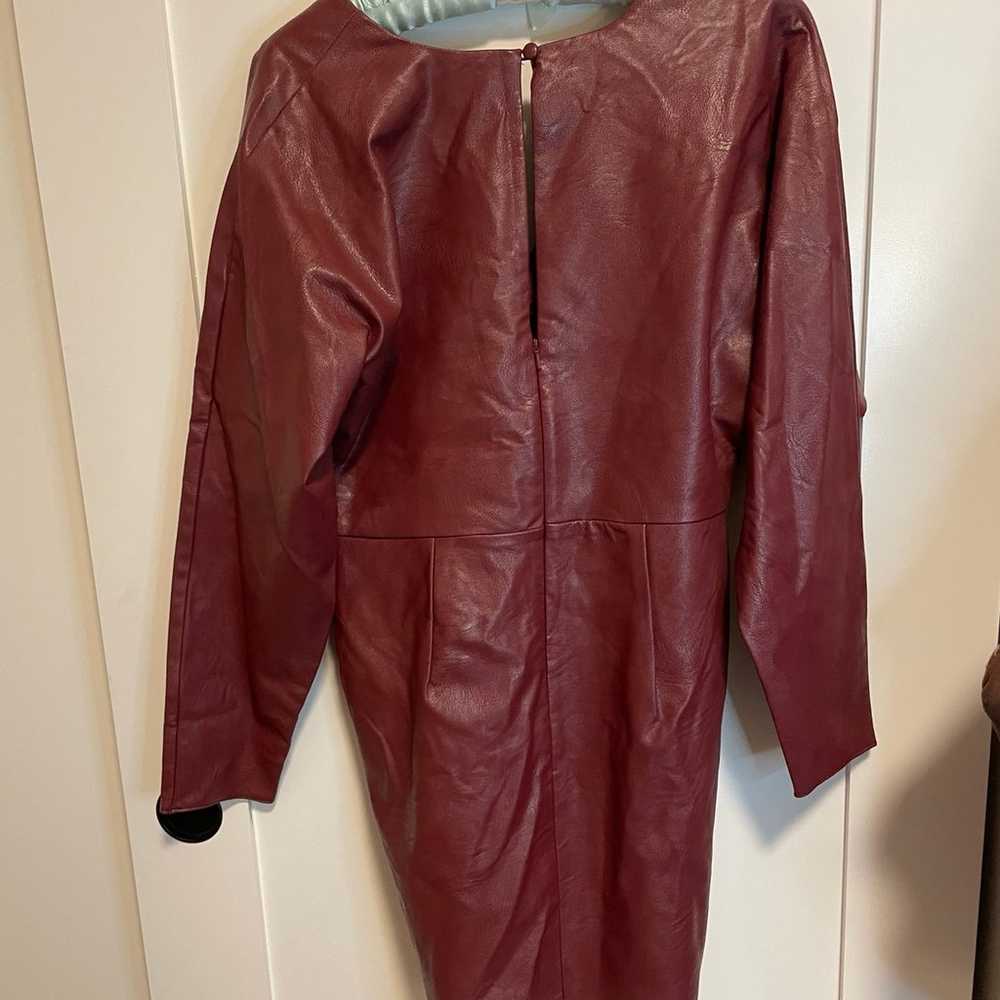 burgundy asos design faux leather bat wing dress - image 4