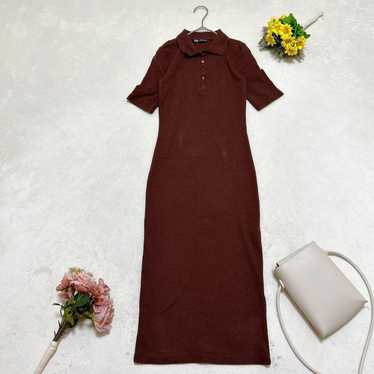 2450◆Zara (S) Short Sleeve Tight Long Dress Ribbe… - image 1