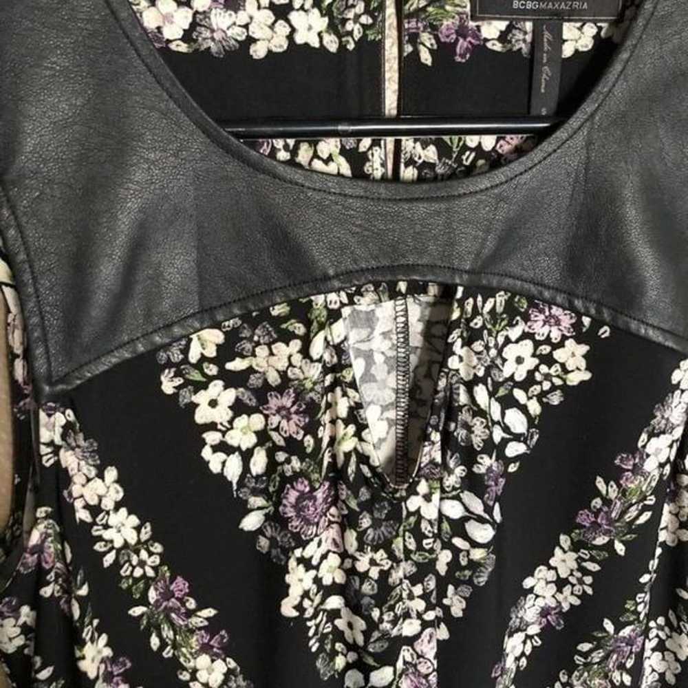 BCBG Faux Leather Floral Dress Small - image 2