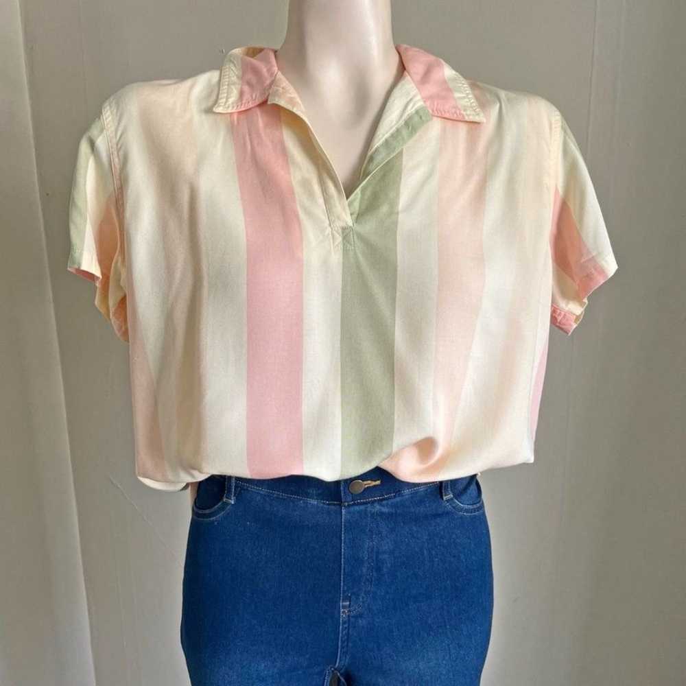 Vintage retro Liz Claiborne striped sherbet v-nec… - image 1