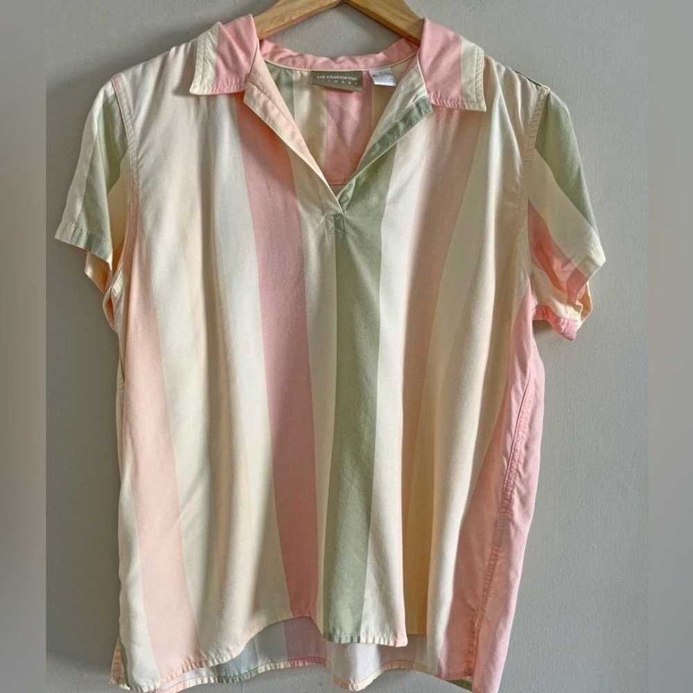 Vintage retro Liz Claiborne striped sherbet v-nec… - image 2