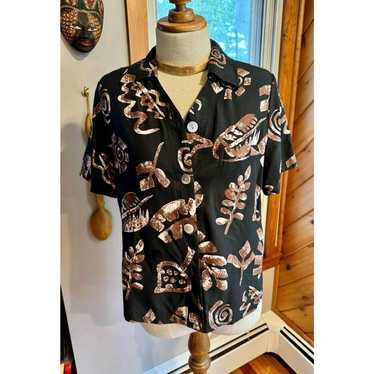 Vintage Tribal Hawaiian Style Silk Button Up