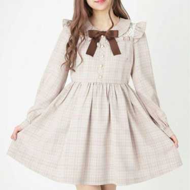 Ank Rouge Check Pattern Lace Yoke Dress