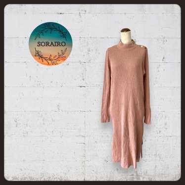 4954❃GU❃Ribbed Knit Long Dress/ Mock Neck/ Pink/ M