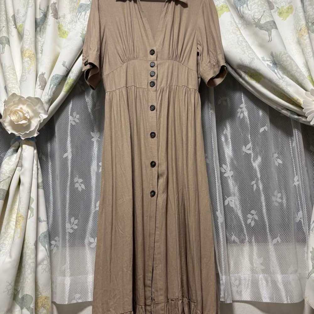 ZARA Beige 3/4 Sleeve Long Dress with Slits - image 1