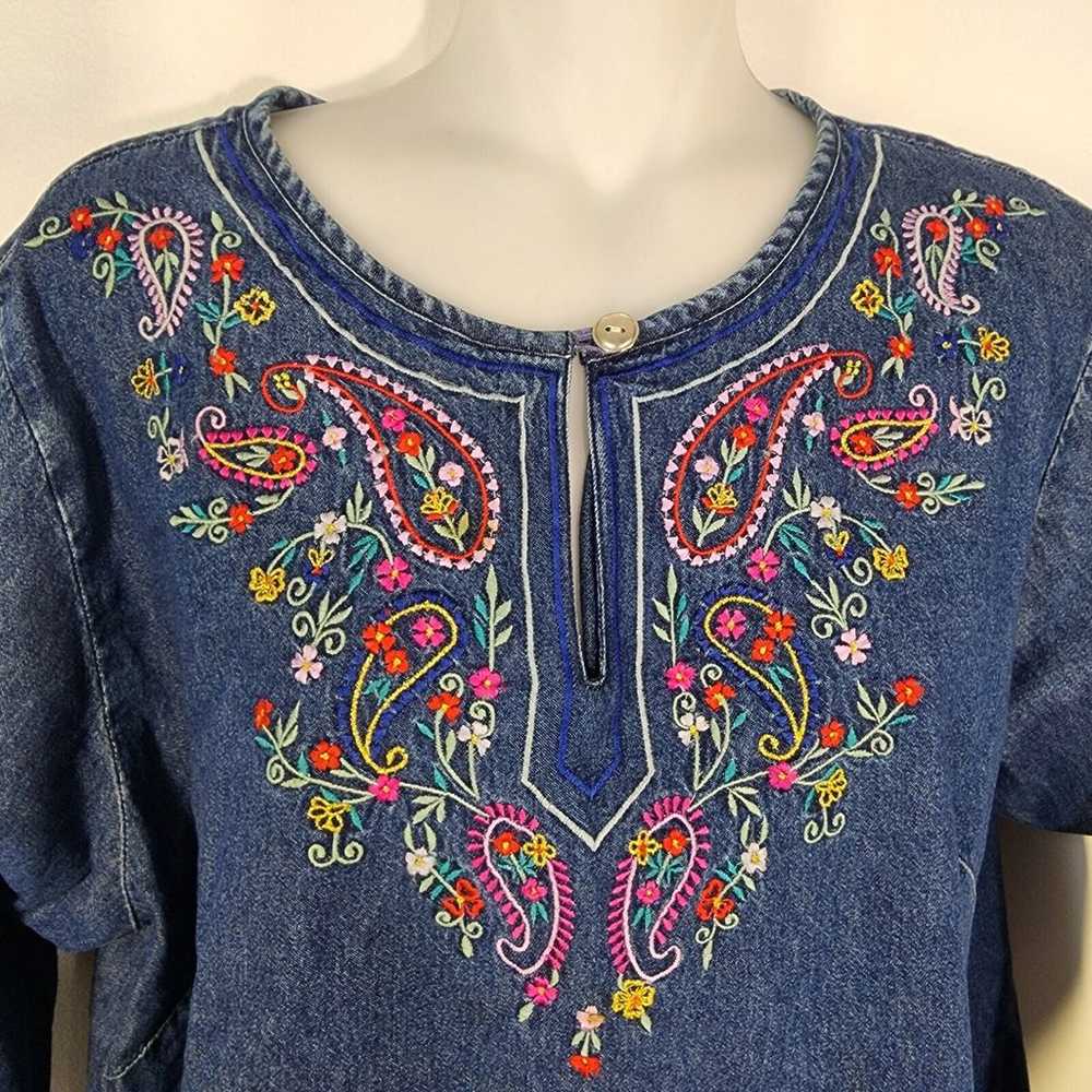 Vintage Two Twenty Top Women's M Denim Paisley Fl… - image 3