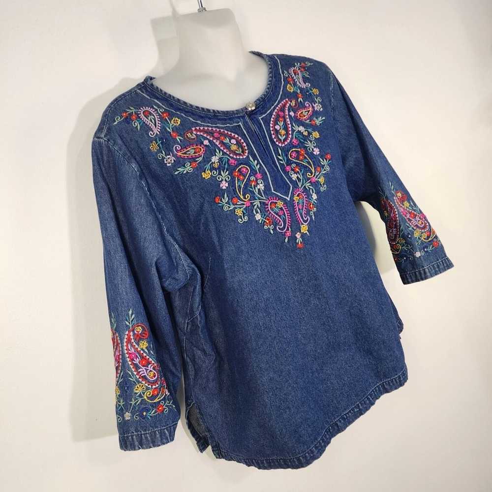 Vintage Two Twenty Top Women's M Denim Paisley Fl… - image 4