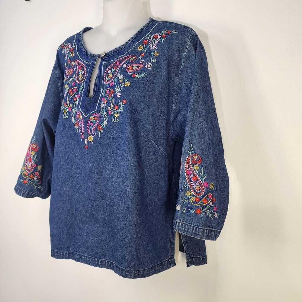 Vintage Two Twenty Top Women's M Denim Paisley Fl… - image 5