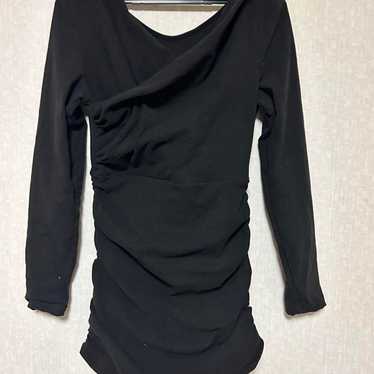 Black long sleeve mini dress with drape design. - image 1