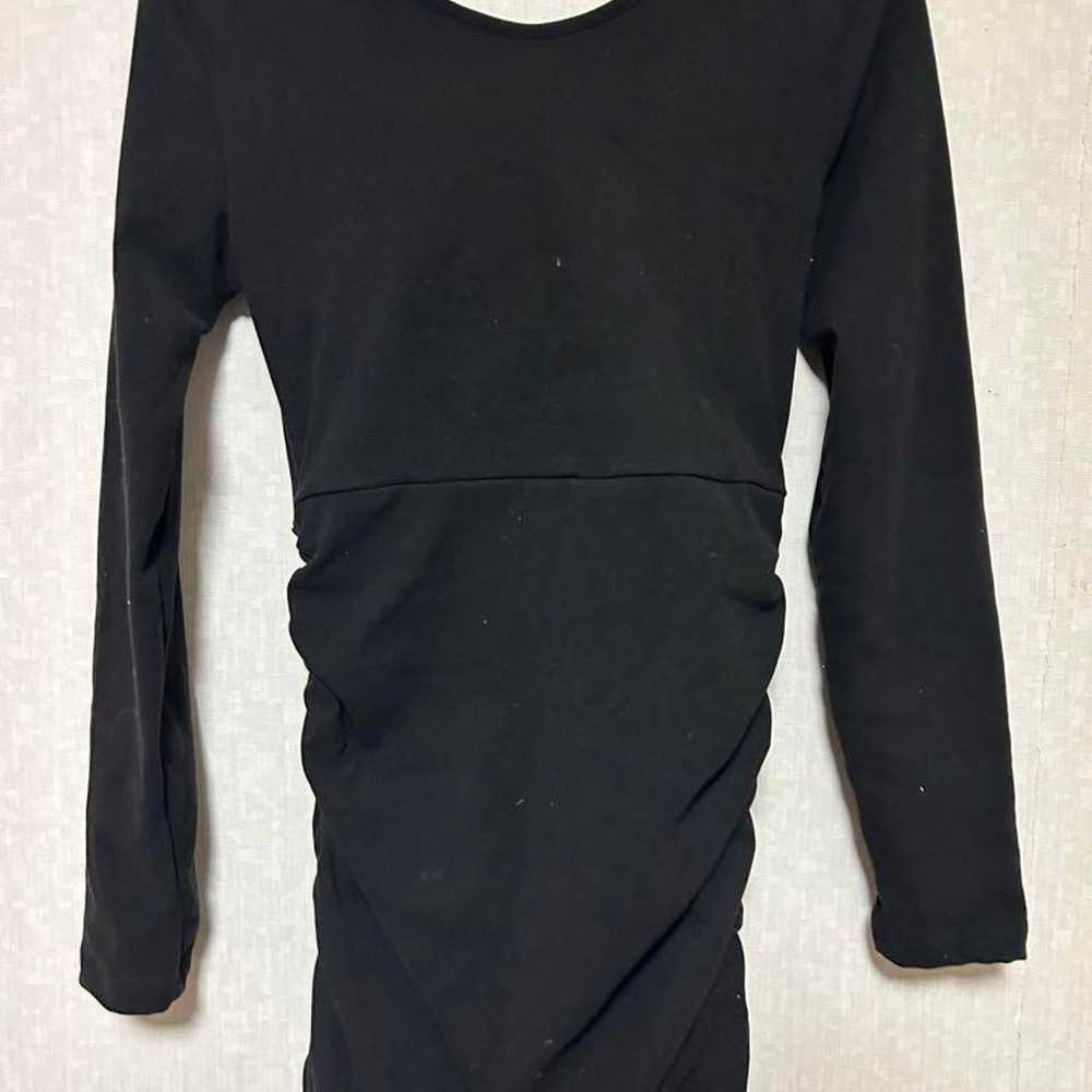 Black long sleeve mini dress with drape design. - image 2