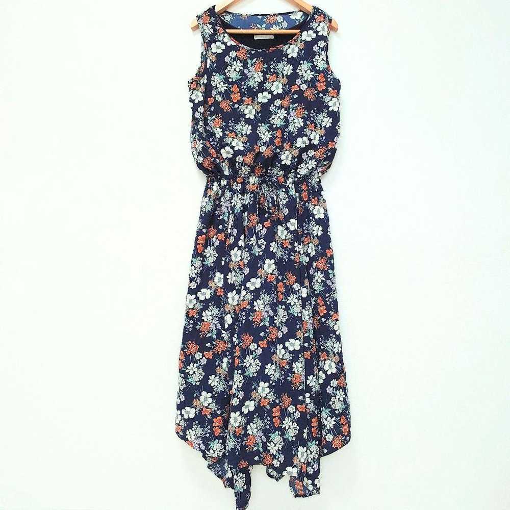 A54 Lil Deshu Shu Dress Long Floral Navy Sleevele… - image 1